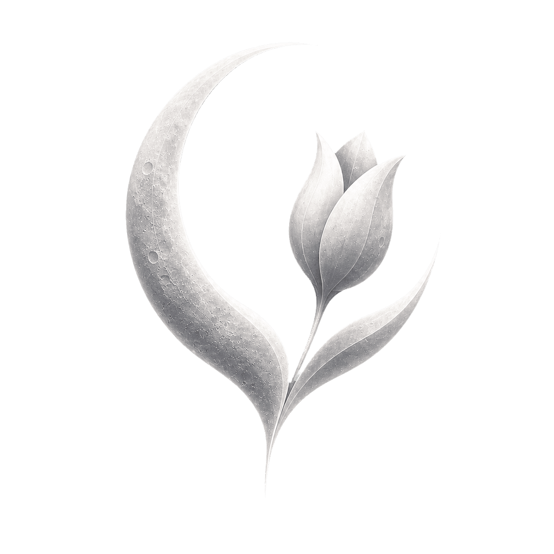 银色月面新月环抱郁金香的 LunarTulip Lab 标志